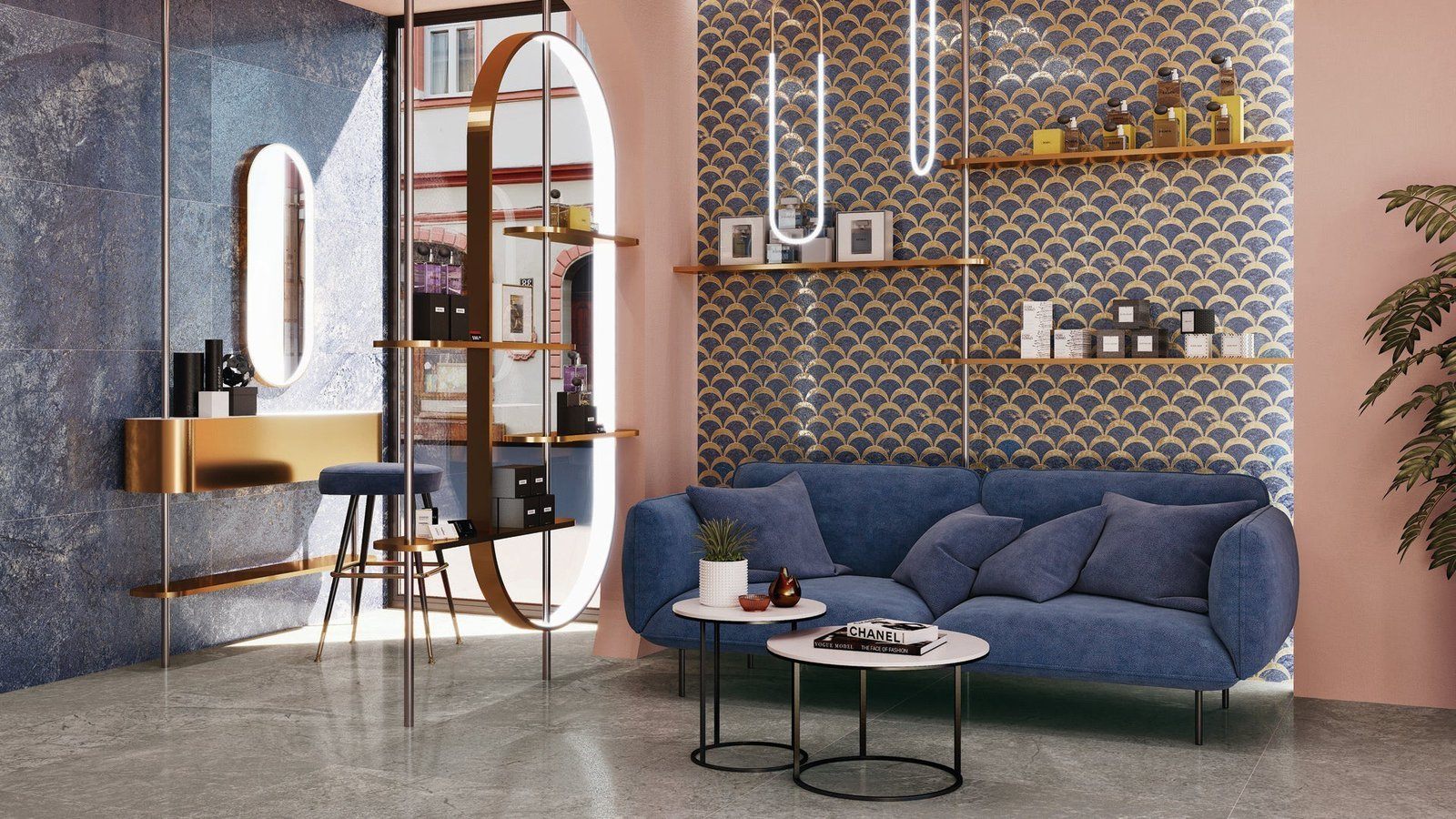 Baya Blue tegelspot az, Betonlook, blauw, glans, Luxglans, mat, special, stonelook, vierkant, vloertegel, wandtegel