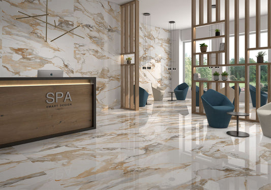 Ocean Beige tegelspot Gepolijst, goud, hoogglans, marmerlook, mat, porselein, rechthoek, vierkant, vloertegel, wandtegel