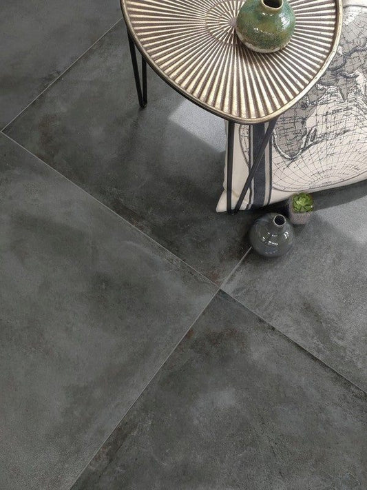 Sanfrans Black tegelspot antislip, Betonlook, Luxglans, mat, rechthoek, stonelook, vierkant, Vintage, vloertegel, wandtegel